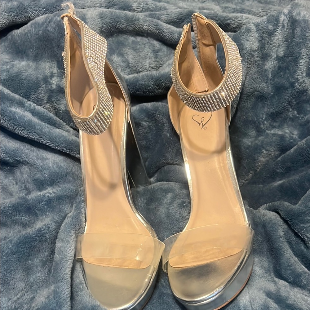 Silver Rhinestone High Heel Sandals